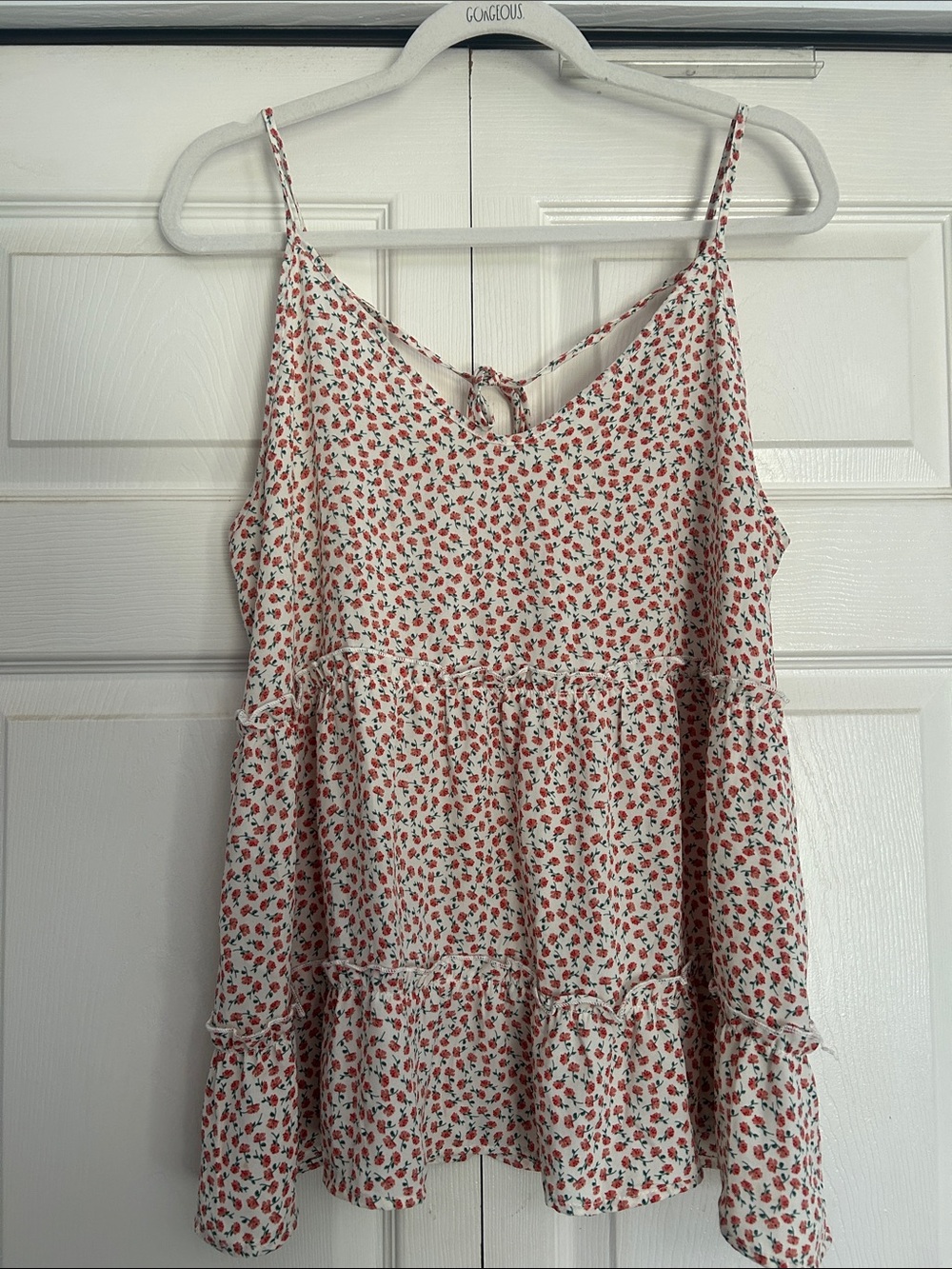 Sienna Sky Cream Tank Top with Coral Floral Print